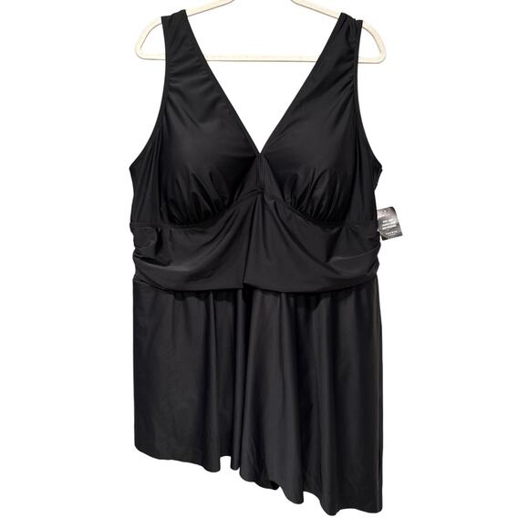 NEW Torrid Black Asymetrical One Piece Swim Dress Size 4X Wireless Cups V-Neck - Picture 3 of 12